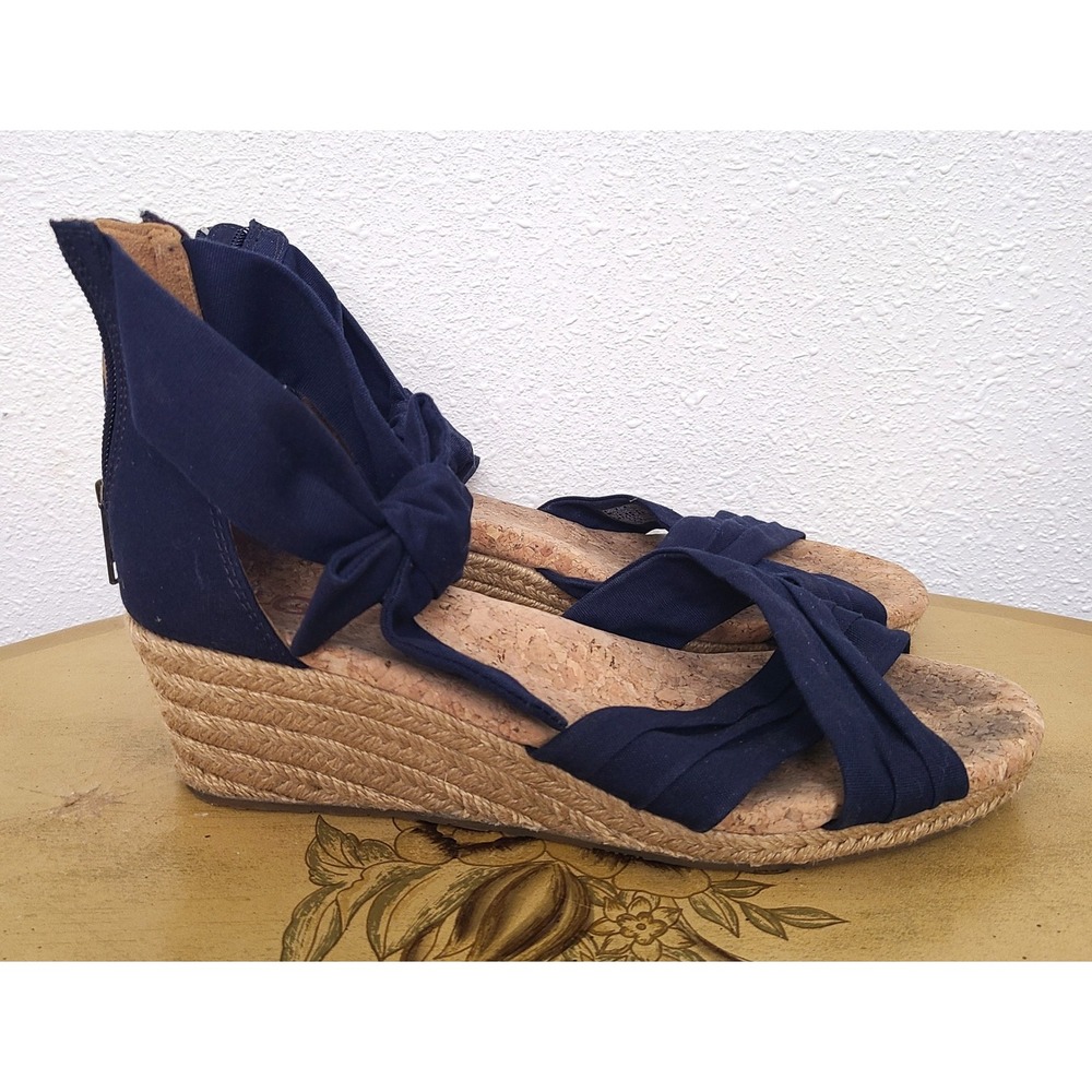 UGG Navy Blue US 9 Fabric Cork Espadrille Ankle‎ Tie Wedge Sandals Quiet Luxury - Picture 8 of 8